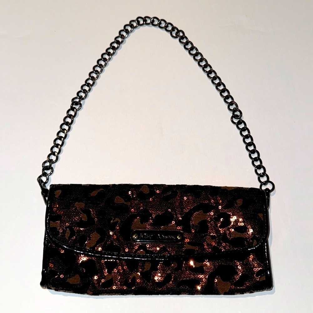 Betsey Johnson‎ Cheetahlicious Bronze Animal Print Clutch w Chain